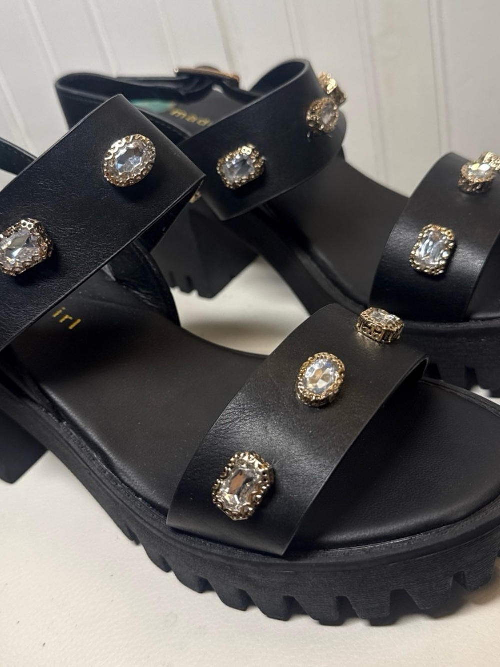 Black Jeweled Platform Sandals - Women's Dress Sandals